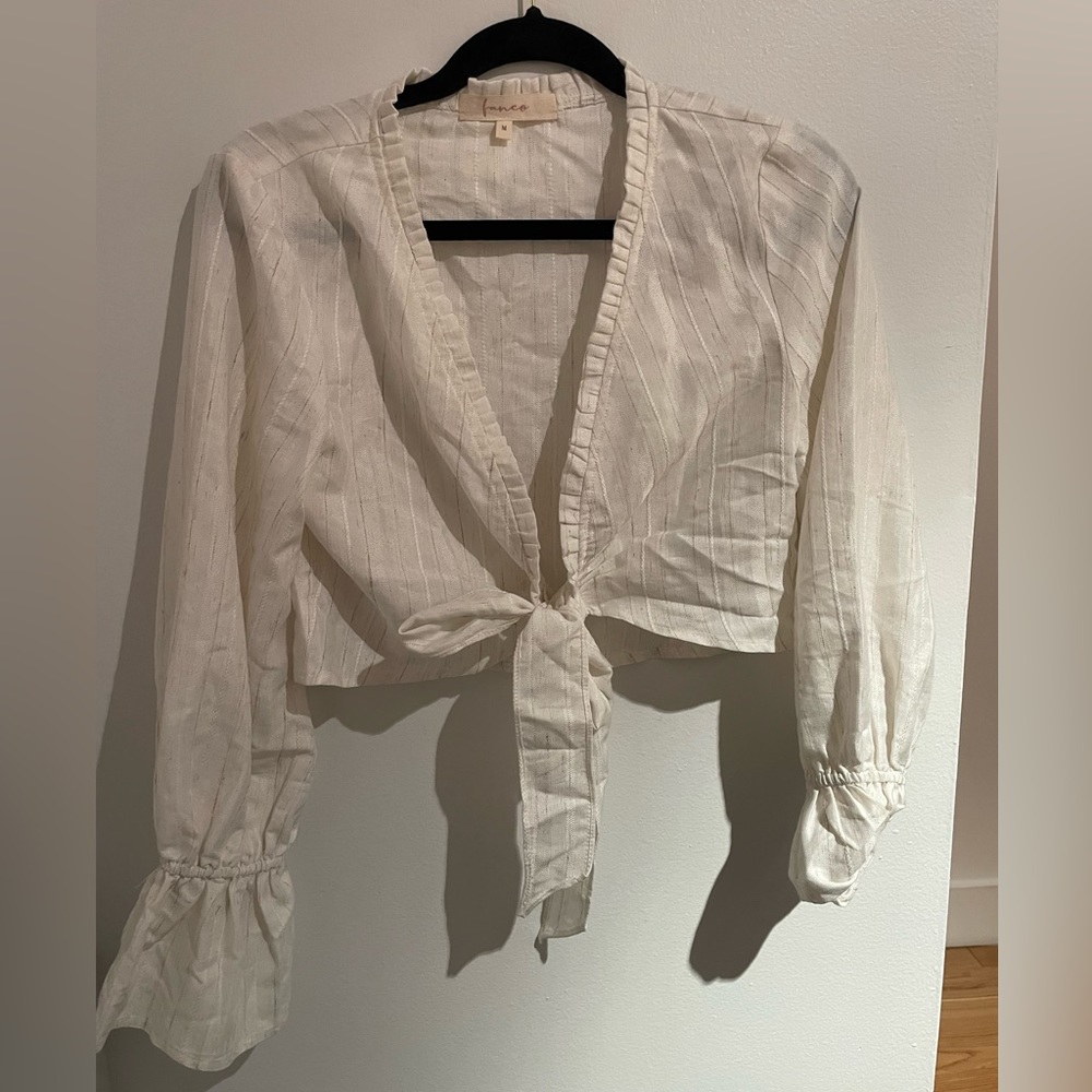Linen Blend Cropped Tie Top